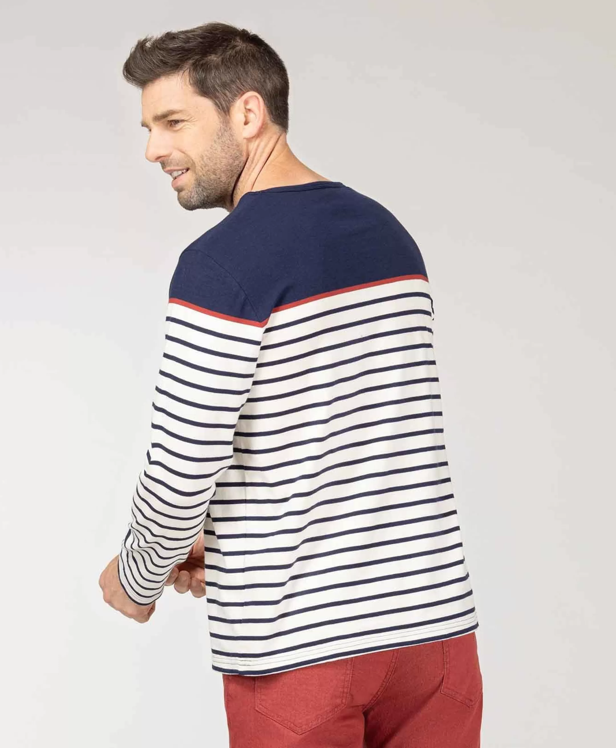 Terre de Marins MARINIERE ML FOND GREGE RAYE INDIGO MARITAGE Sale