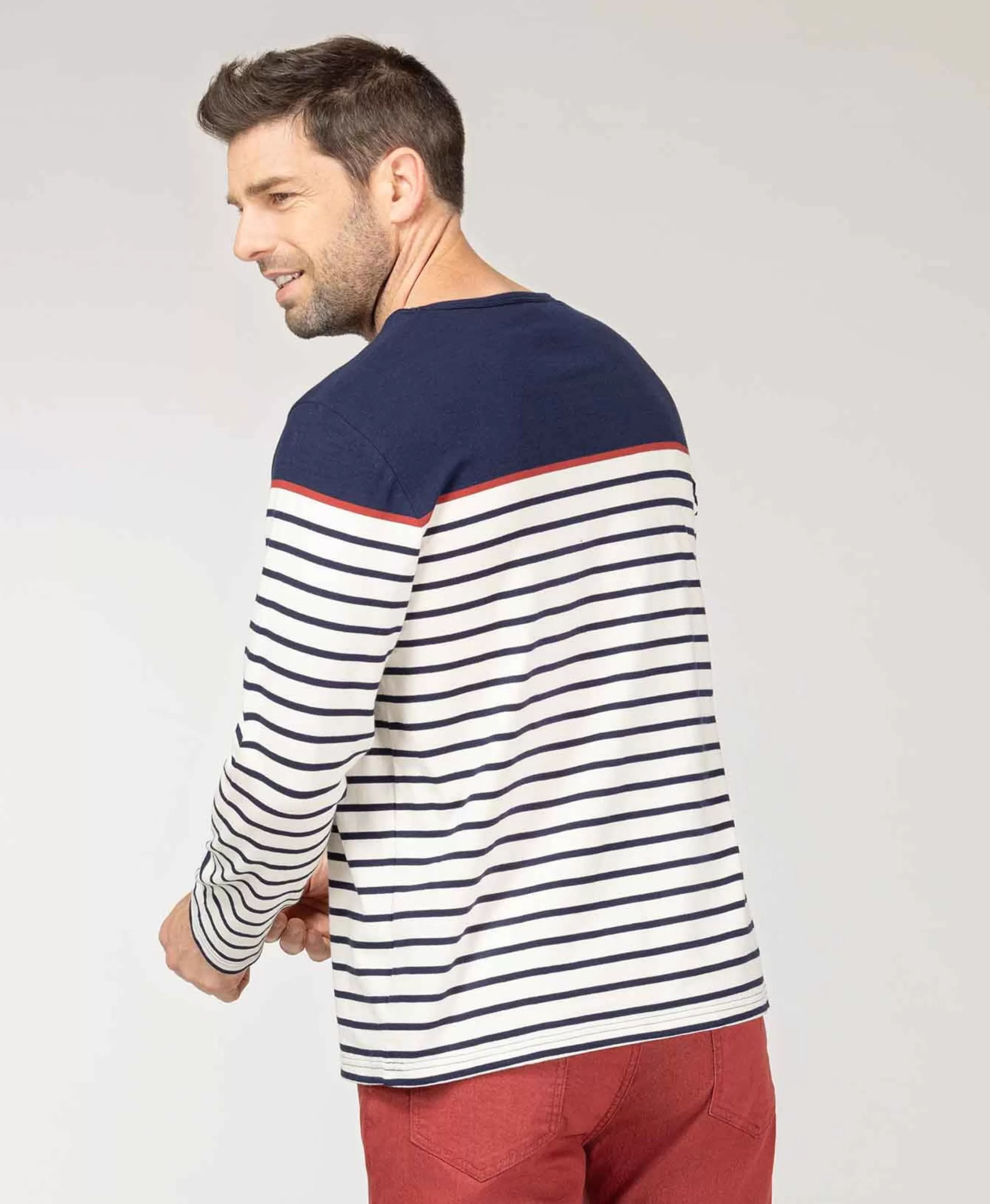 Terre de Marins MARINIERE ML FOND GREGE RAYE INDIGO MARITAGE Sale
