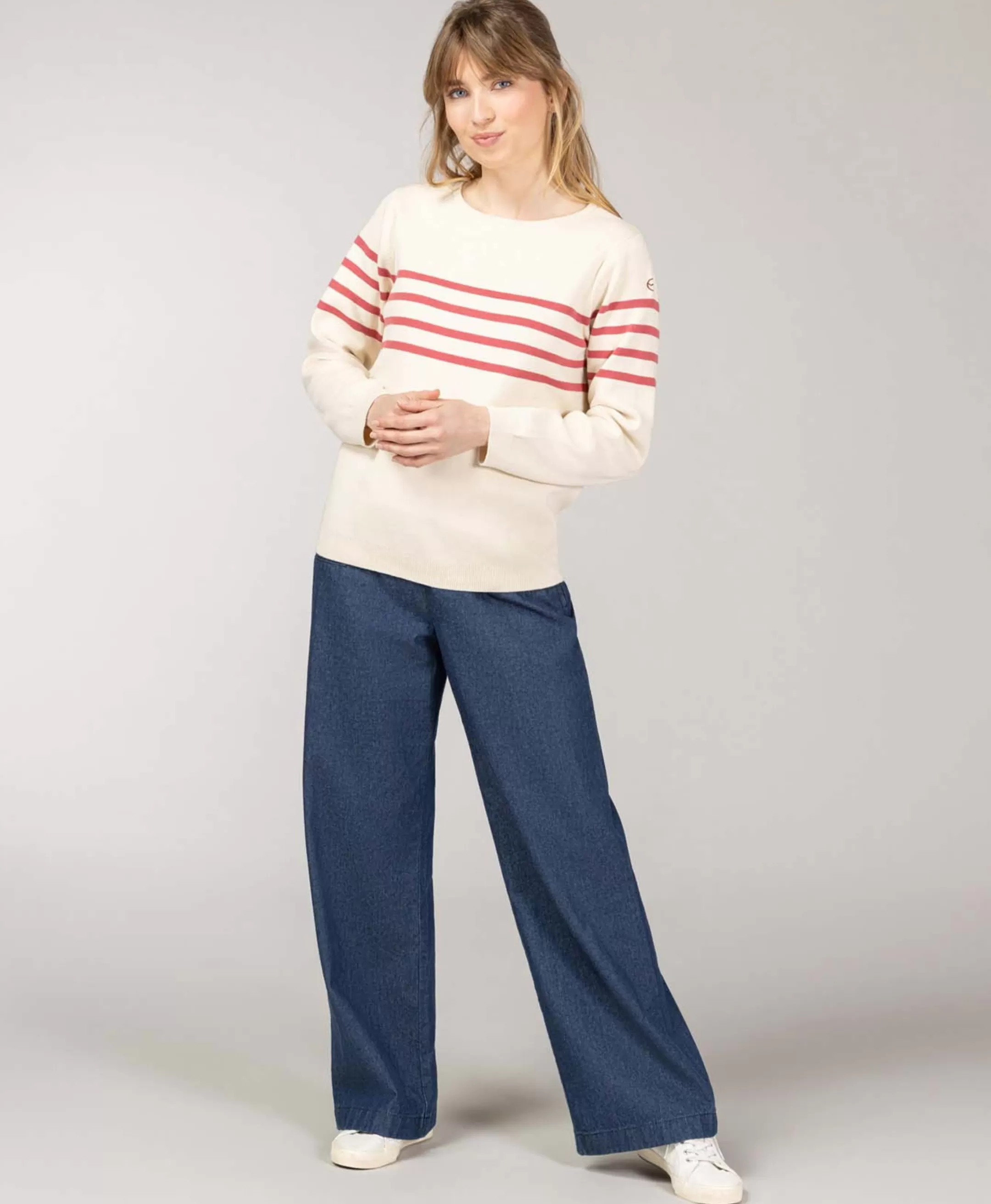 Terre de Marins PULL FOND GREGE RAYE ROSE KERITAGE Discount