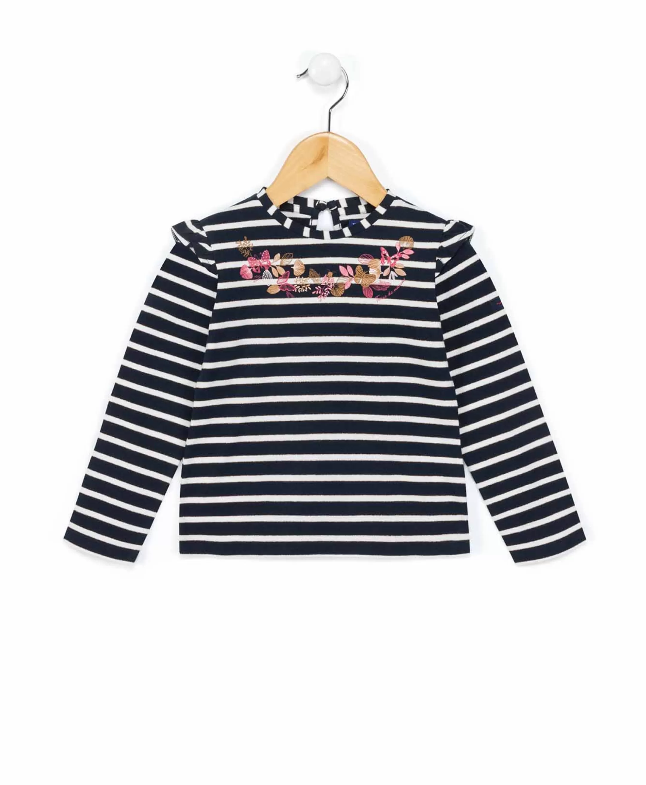 Terre de Marins TEE SHIRT ML FOND INDIGO RAYE ROSE BIANI T Store